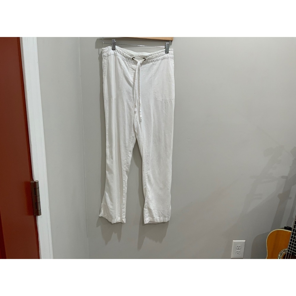 Per Se White Linen Blend Drawstring Pants Straight Leg Women Size M